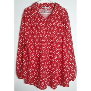 ROAMANS Button Front Shirt Red & White 4X Color Splash Long Sleeve Cotton Blend